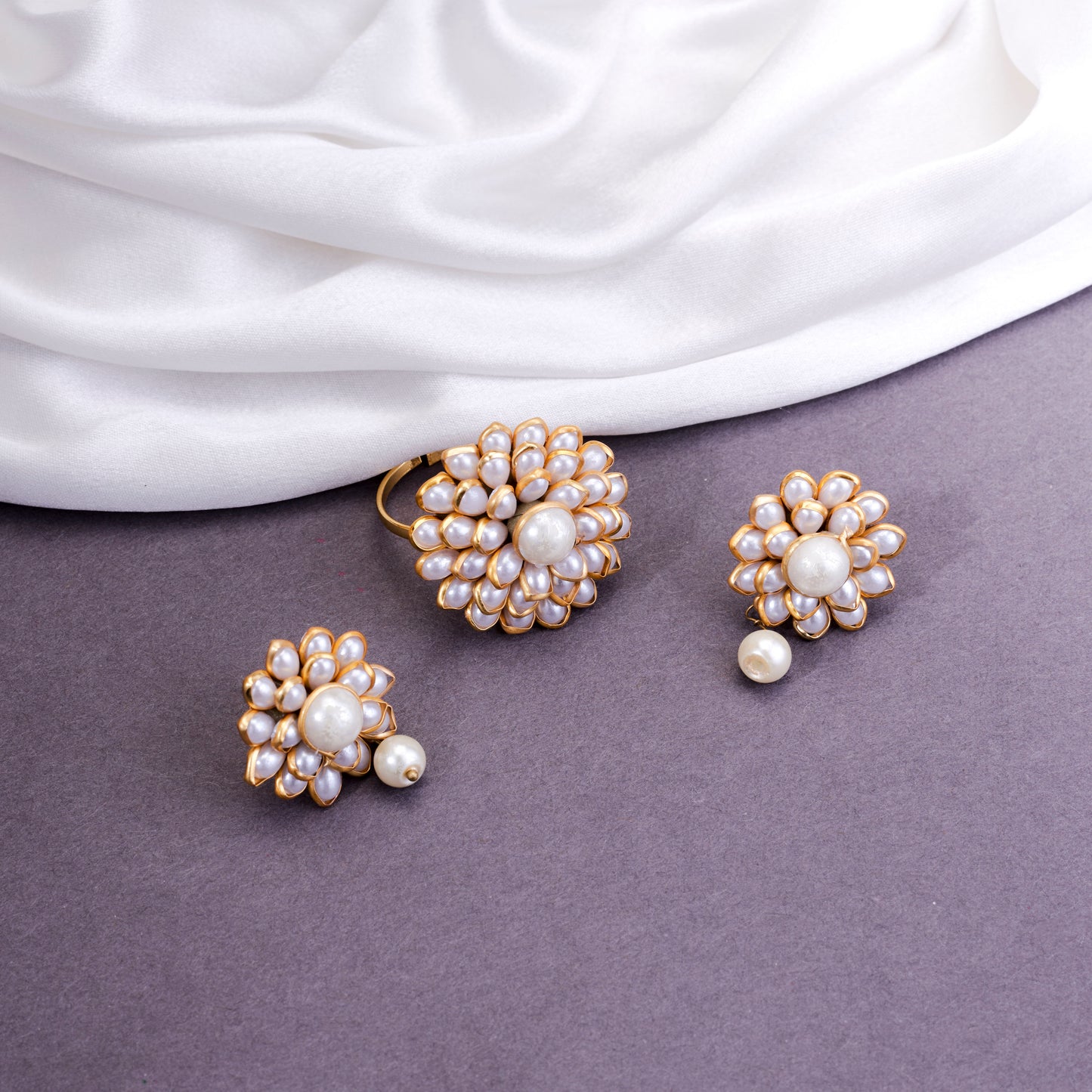 Stardust Gold Plated Ring and Stud Combo