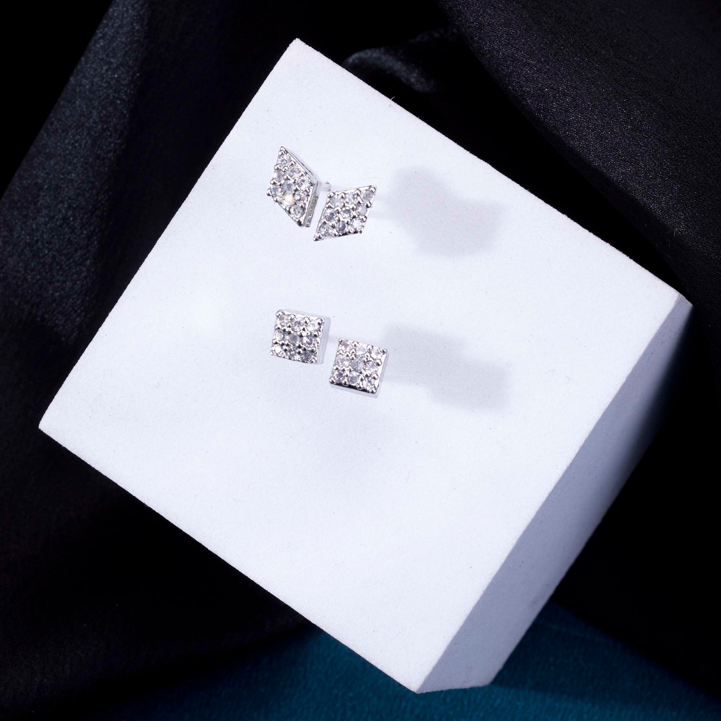 Geometric Diamond Stud Earrings Set