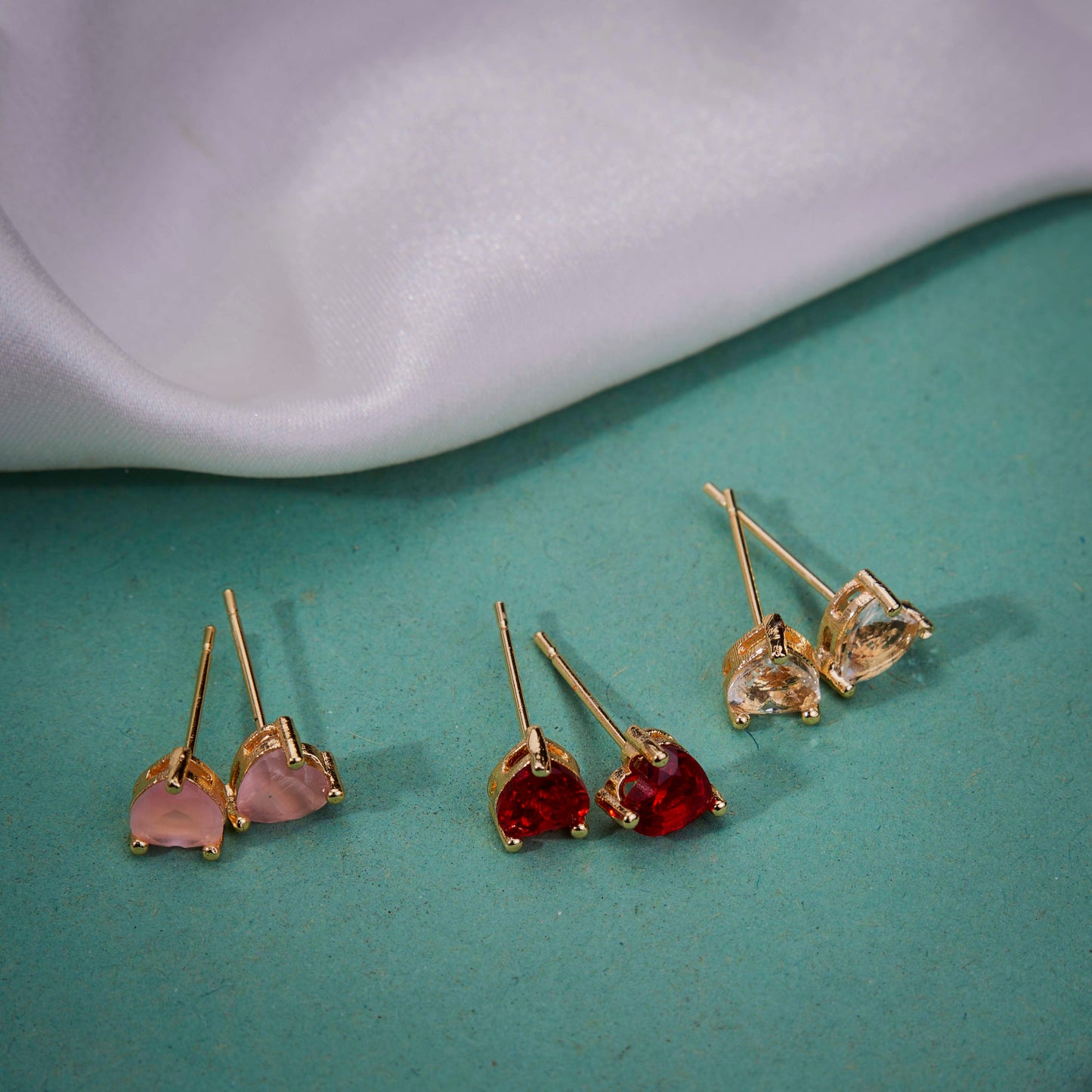 Crystal Heart Gold Plated Stud Earrings Set