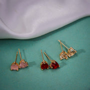 Crystal Heart Gold Plated Stud Earrings Set