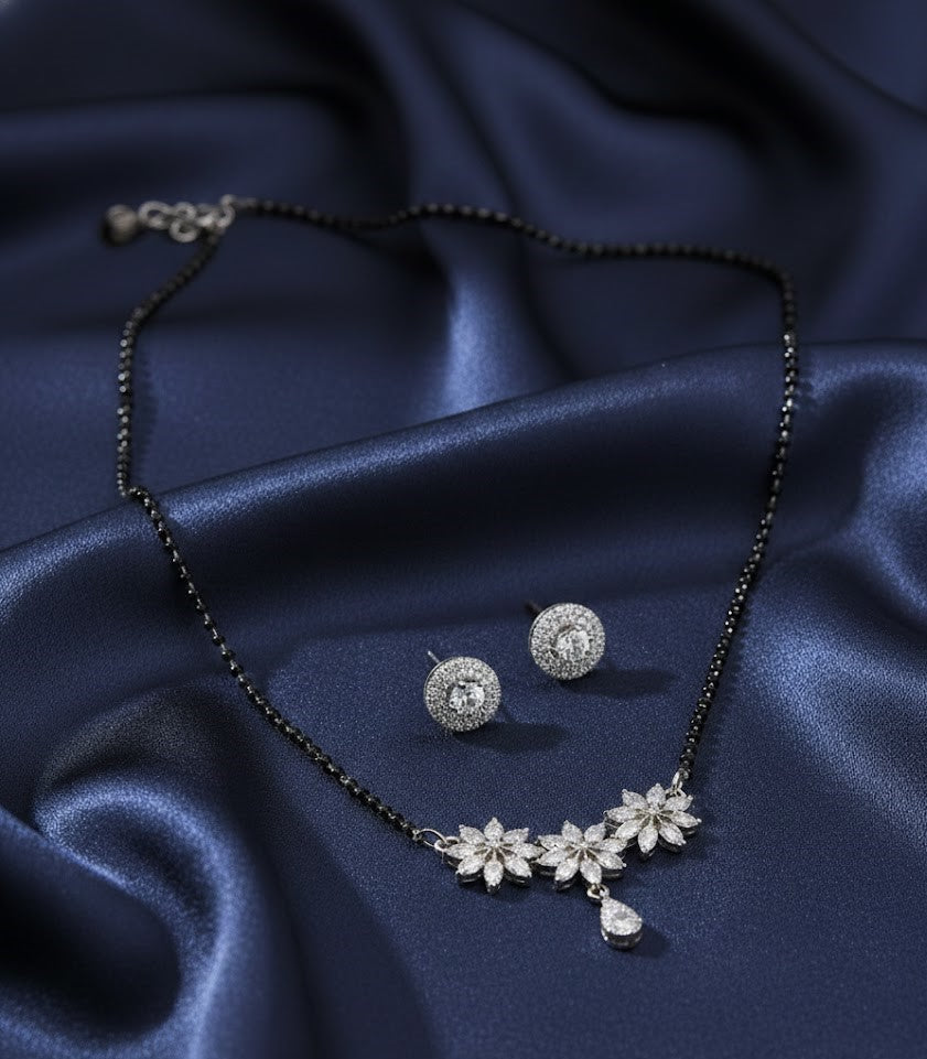 Floral Pattern AD Mangalsutra Set
