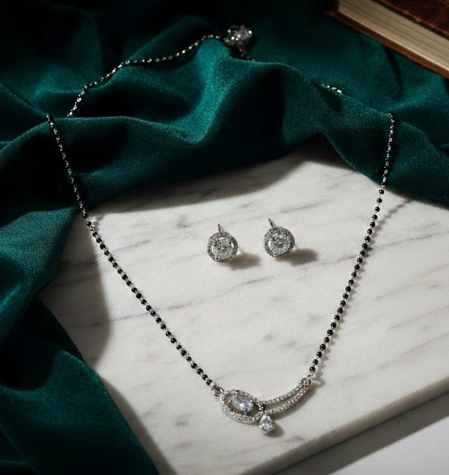 Curved Pendant American Diamond Mangalsutra Set