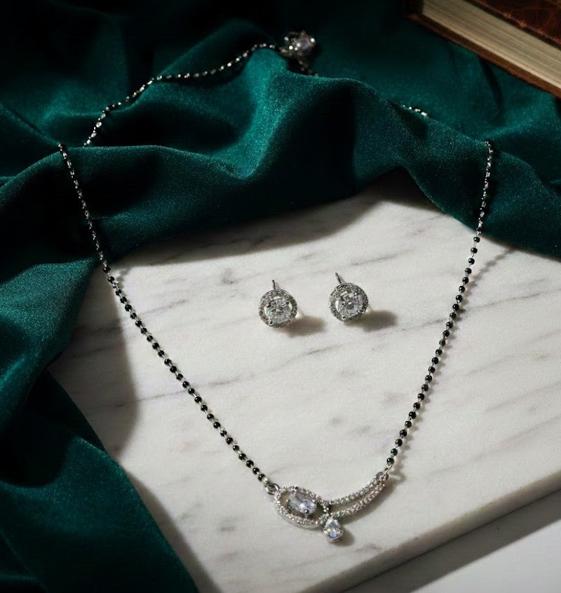 Curved Pendant American Diamond Mangalsutra Set