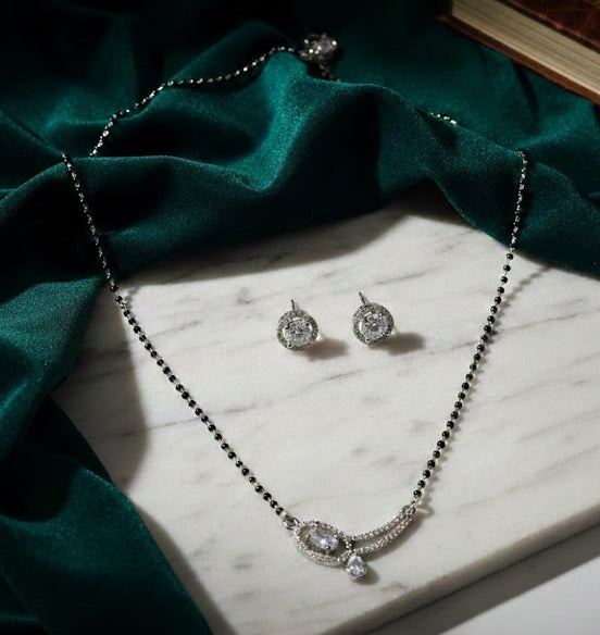 Curved Pendant American Diamond Mangalsutra Set