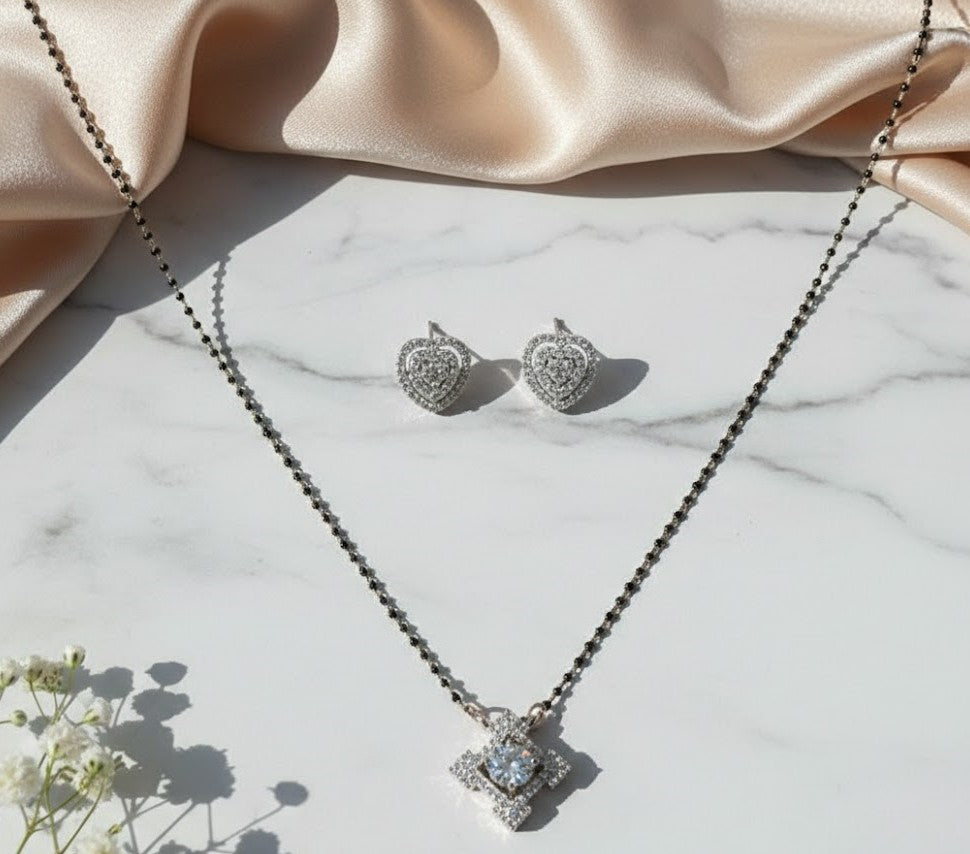 Geometric Square AD Mangalsutra with Earrings