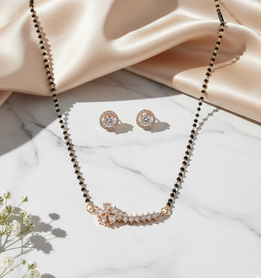 Floral AD Mangalsutra with Stud Earrings Set