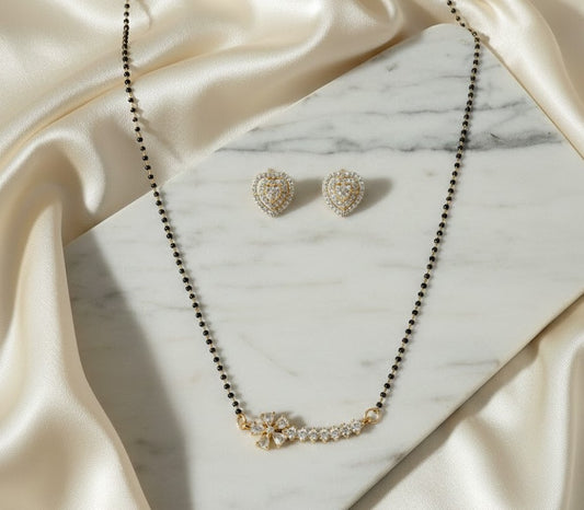 Floral AD Mangalsutra with Heart Stud Earrings Set