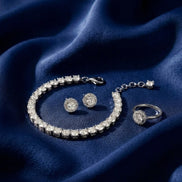AD Tennis Bracelet with Ring & Stud Earrings Set