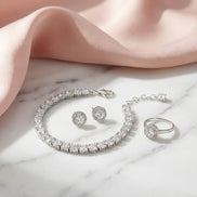 AD Tennis Bracelet with Ring & Stud Earrings Set