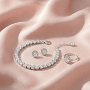 AD Tennis Bracelet with Ring & Stud Earrings Set