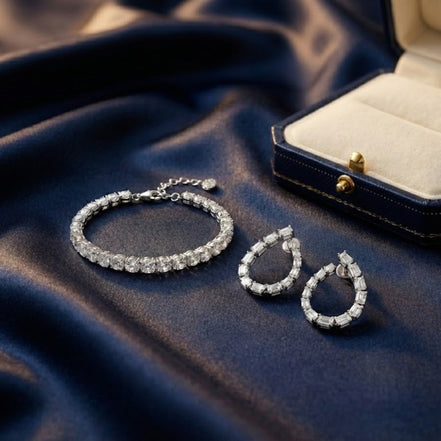 Teardrop Crystal Tennis Bracelet & Earrings Set