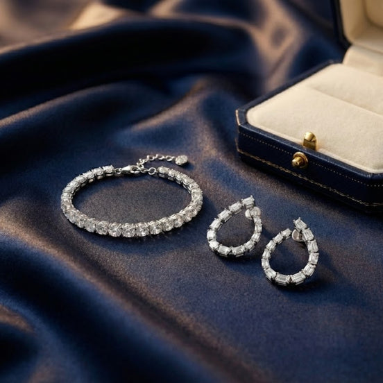 Teardrop Crystal Tennis Bracelet & Earrings Set