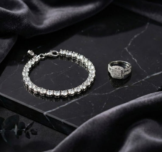 Round-Cut Diamond Tennis Bracelet & Cluster Ring