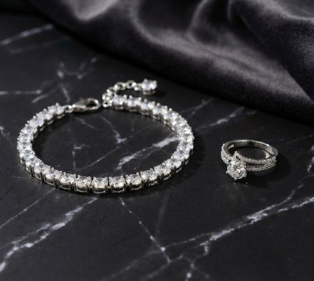 Tennis Bracelet with Round-Cut Stones & Solitaire Ring