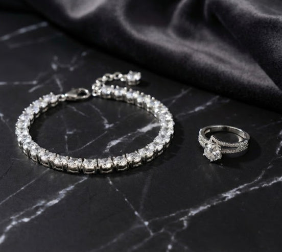 Tennis Bracelet with Round-Cut Stones & Solitaire Ring