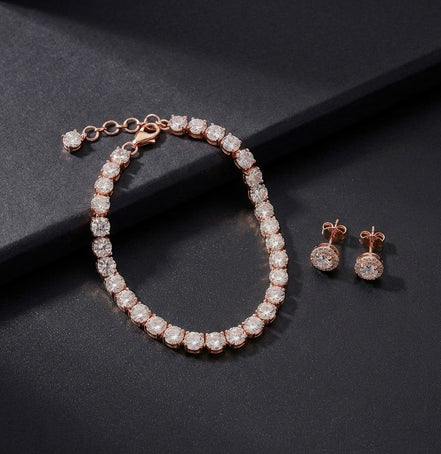 Tennis Bracelet with Round-Cut Stones & Elegant Stud Earrings