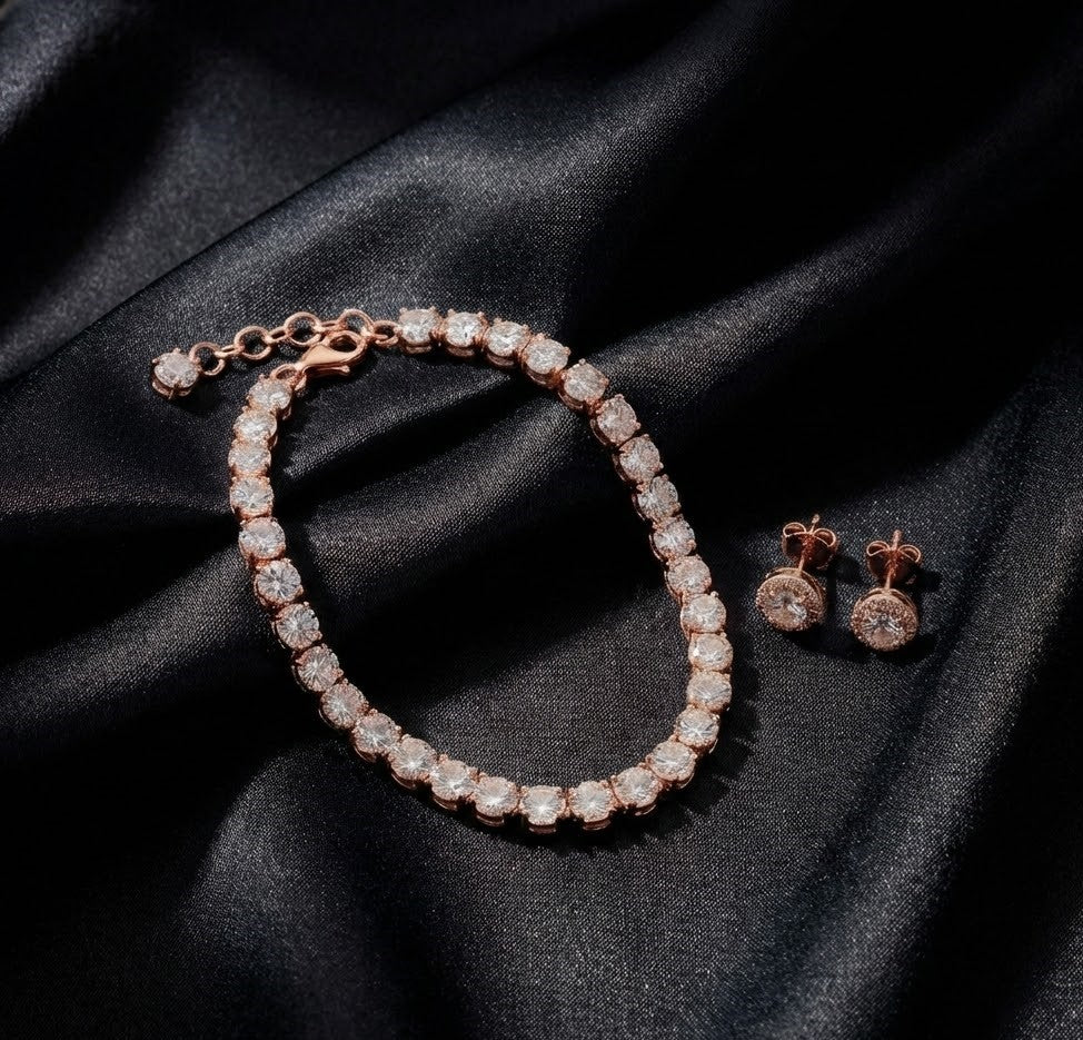 Tennis Bracelet with Round-Cut Stones & Elegant Stud Earrings