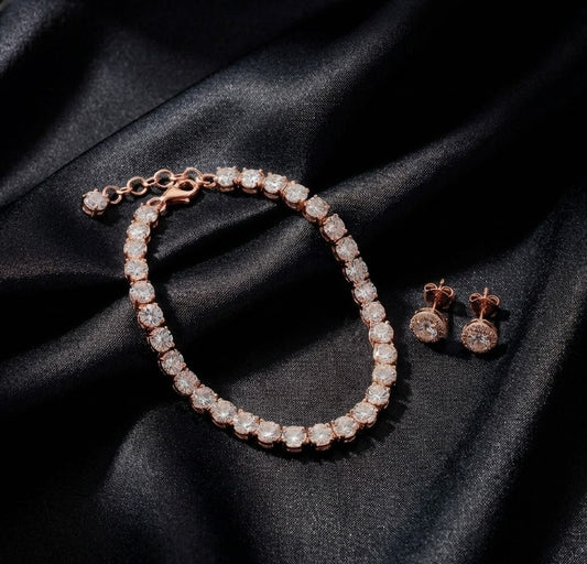 Tennis Bracelet with Round-Cut Stones & Elegant Stud Earrings