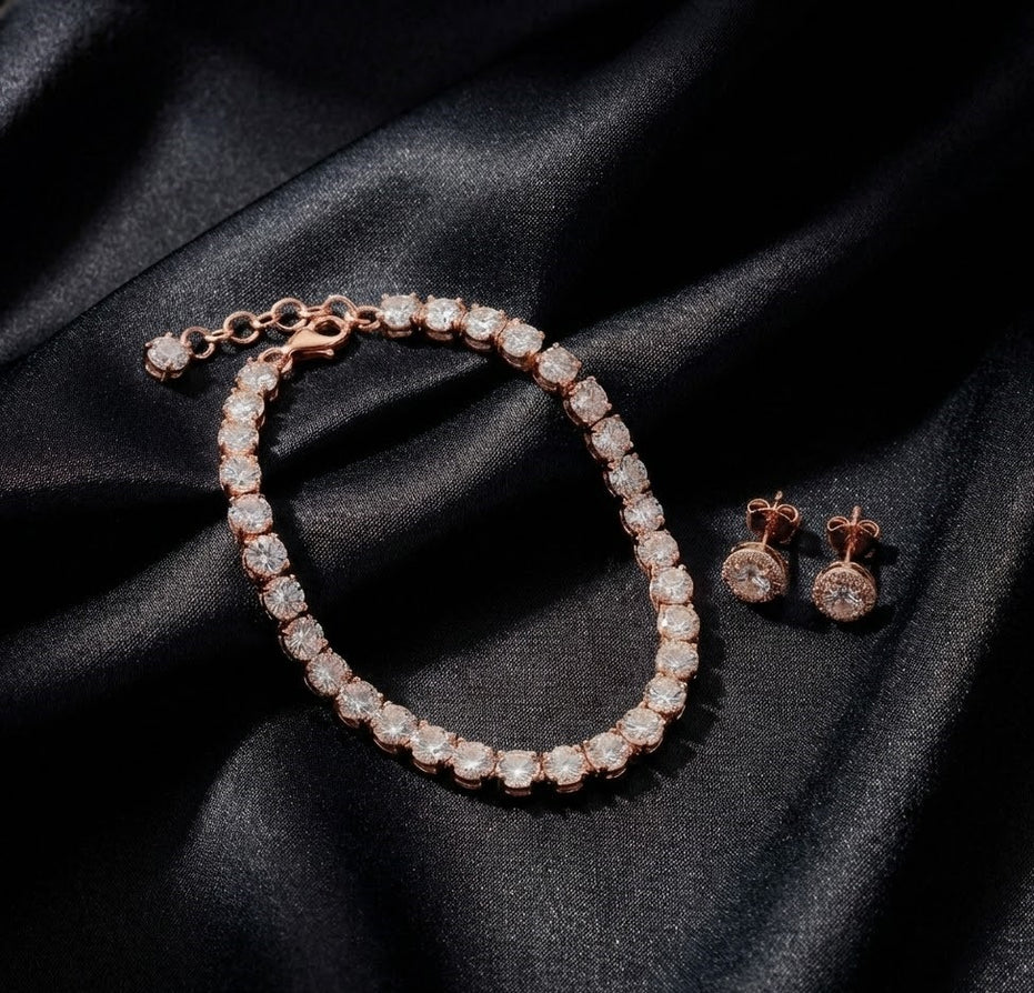 Tennis Bracelet with Round-Cut Stones & Elegant Stud Earrings
