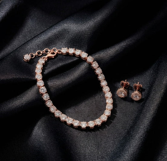 Tennis Bracelet with Round-Cut Stones & Elegant Stud Earrings