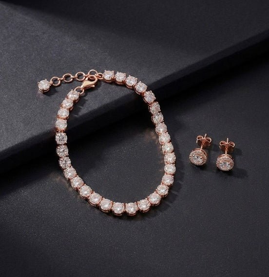 Tennis Bracelet with Round-Cut Stones & Elegant Stud Earrings