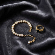 Tennis Bracelet with Round-Cut Stones & Black Stone Ring