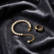 Tennis Bracelet with Round-Cut Stones & Black Stone Ring