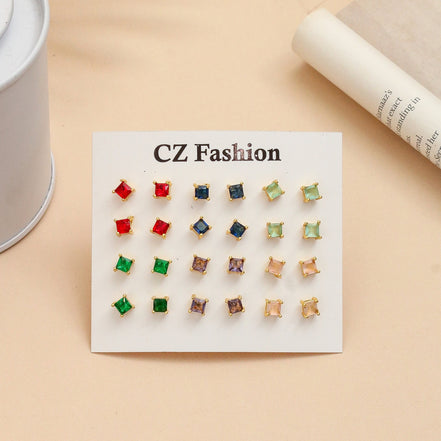 Square Shaped Traditional Gold Plated Stud Combo