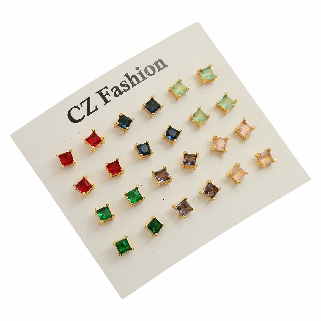 Square Shaped Traditional Gold Plated Stud Combo