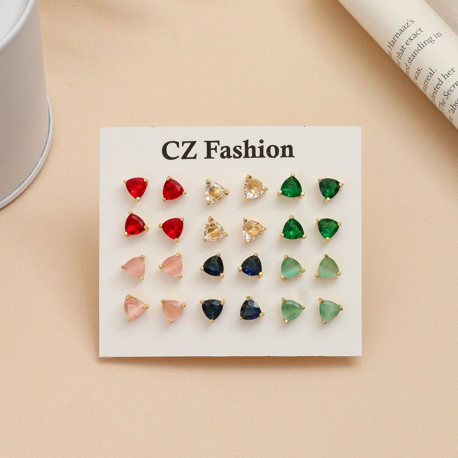 Tri Layered Sophhire Gold Plated Stud Combo