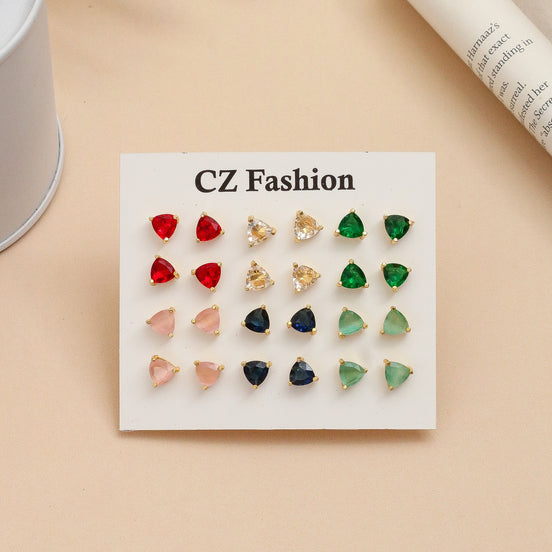 Tri Layered Sophhire Gold Plated Stud Combo