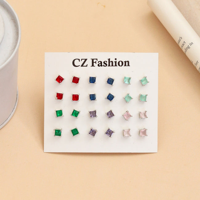 Square Shaped Traditional Rhodium Plated Stud Combo