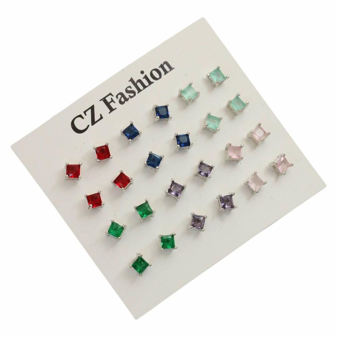 Square Shaped Traditional Rhodium Plated Stud Combo