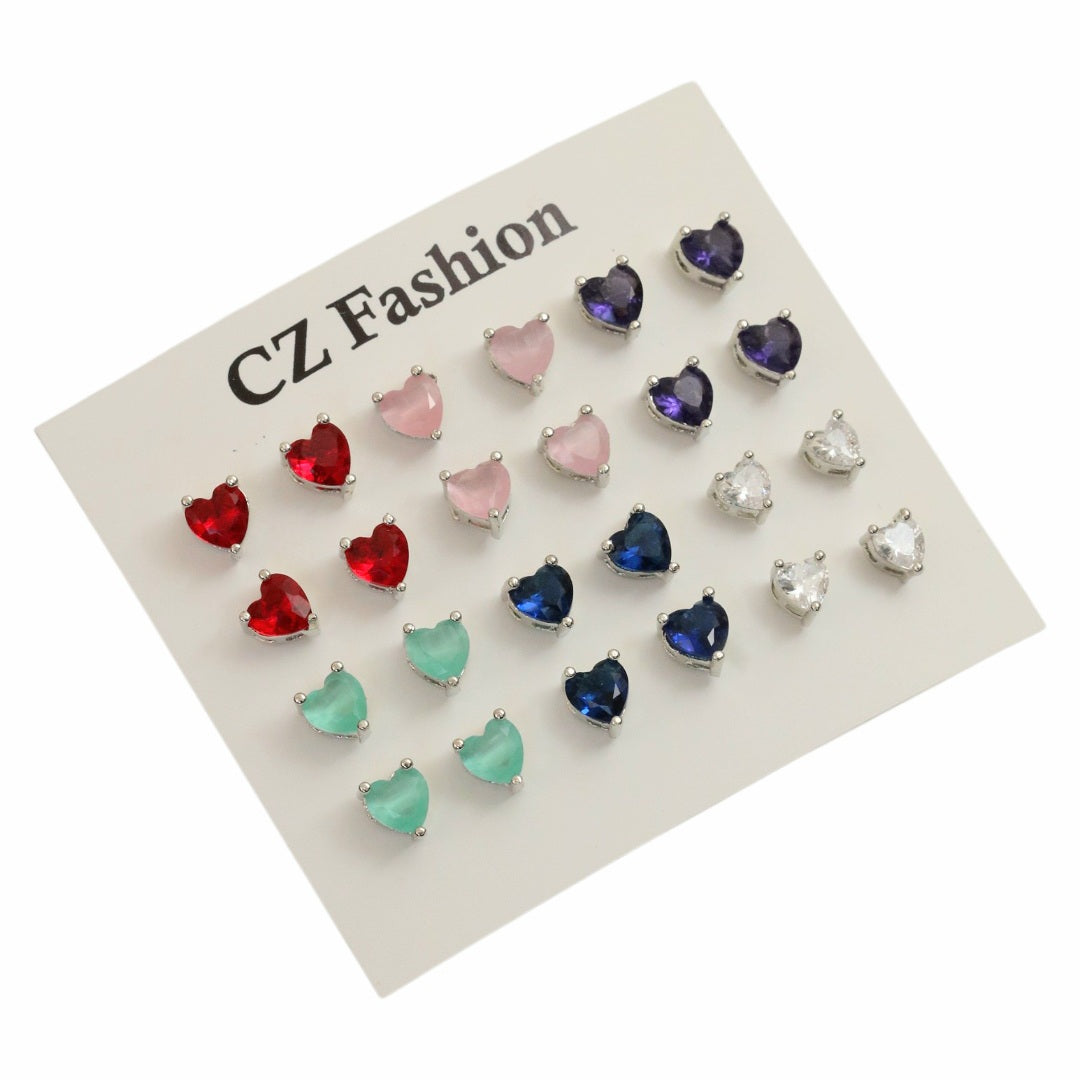 Heart Shaped Enchanted Rhodium Plated Stud Combo