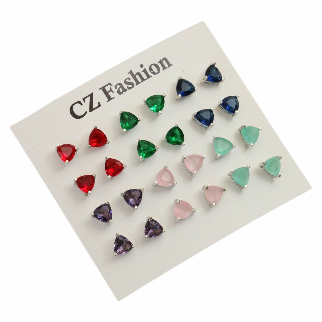 Tri Layered Sophhire Rhodium Plated Stud Combo