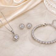 Rhodium Cubic Zirconia Pendant Necklace, Bracelet & Earrings Jewelry Set