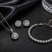 Rhodium Cubic Zirconia Pendant Necklace, Bracelet & Earrings Jewelry Set