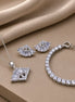 Rhodium Plated Baguette CZ Pendant Necklace, Bracelet & Earrings Jewelry Set