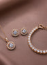 Round Halo CZ Rose Gold Necklace, Bracelet & Earrings Jewelry Set