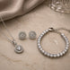 Sunburst Halo CZ Rhodium Necklace, Bracelet & Earrings Jewelry Set