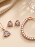 Triangle Halo CZ Rose Gold Necklace, Bracelet & Earrings Jewelry Set