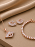 Rose Gold Plated American Diamond Jewelry Set with Geometric Pendant, Stud Earrings & Tennis Bracelet