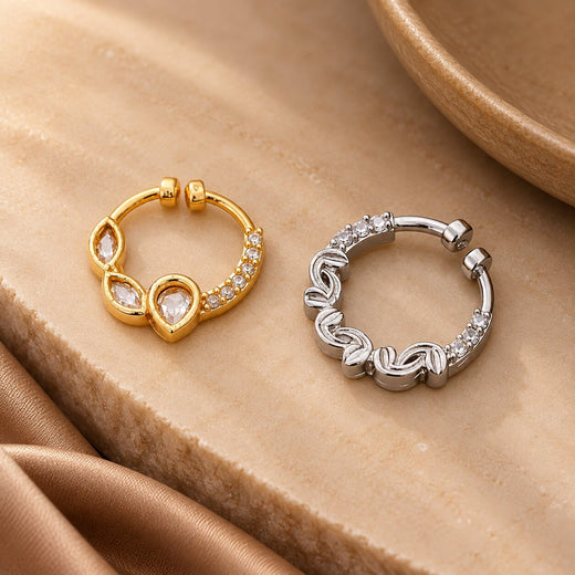 Gold & Rhodium Plated Leaf Cluster Nose Ring - Pack of 2