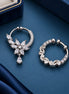 Rhodium Plated Flower Leaf Pattern Crystal Nose Ring - Pack of  2