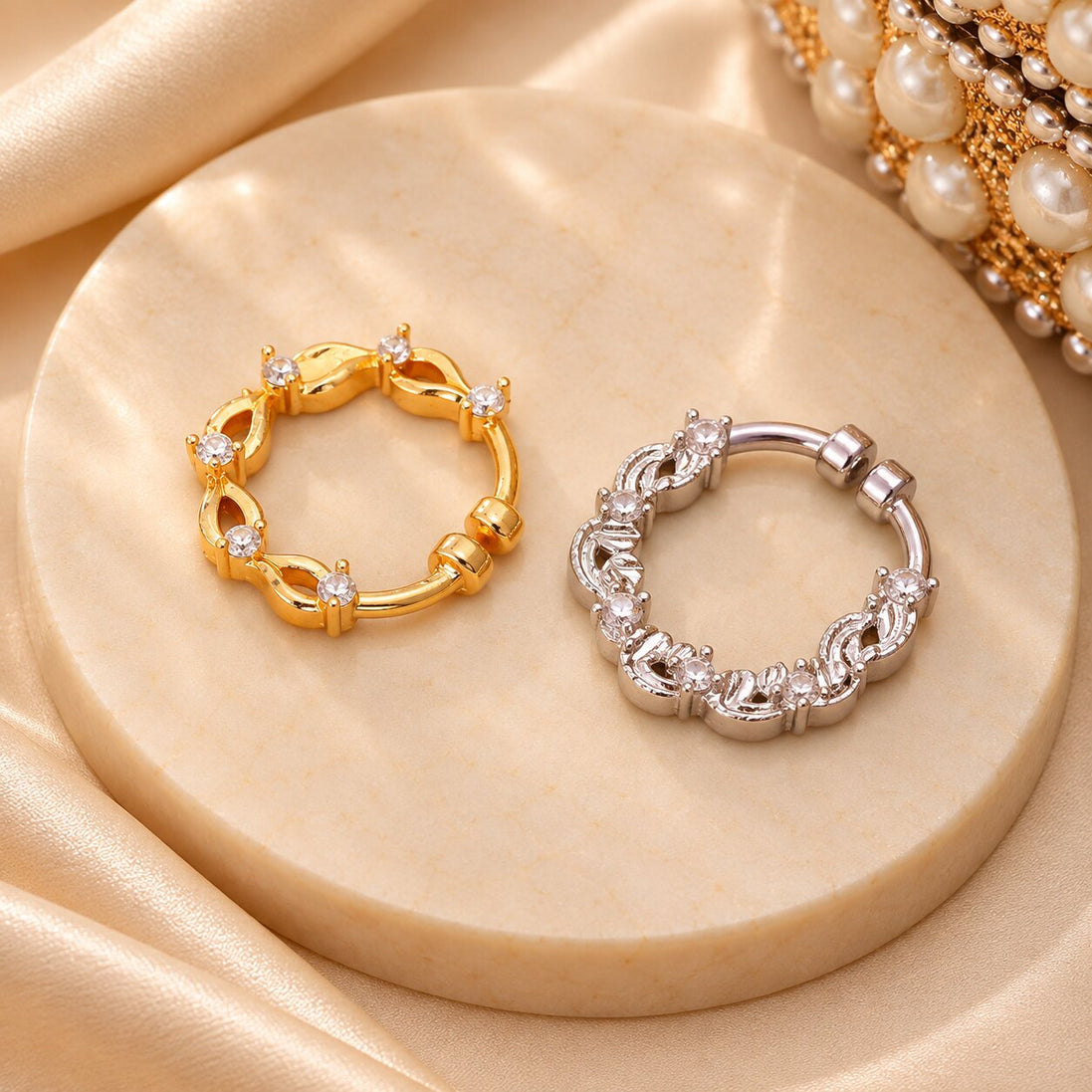 Gold & Rhodium Plated Interlocking Vine Nose Ring - Pack of 2