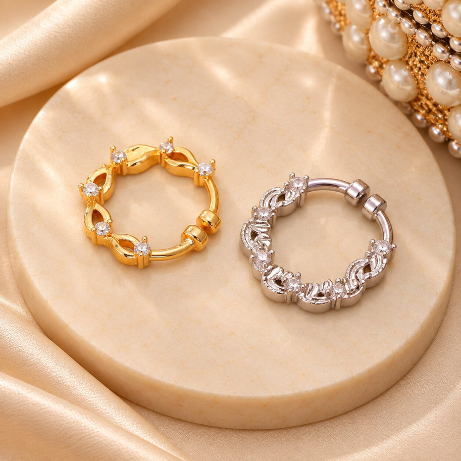 Gold & Rhodium Plated Interlocking Vine Nose Ring - Pack of 2