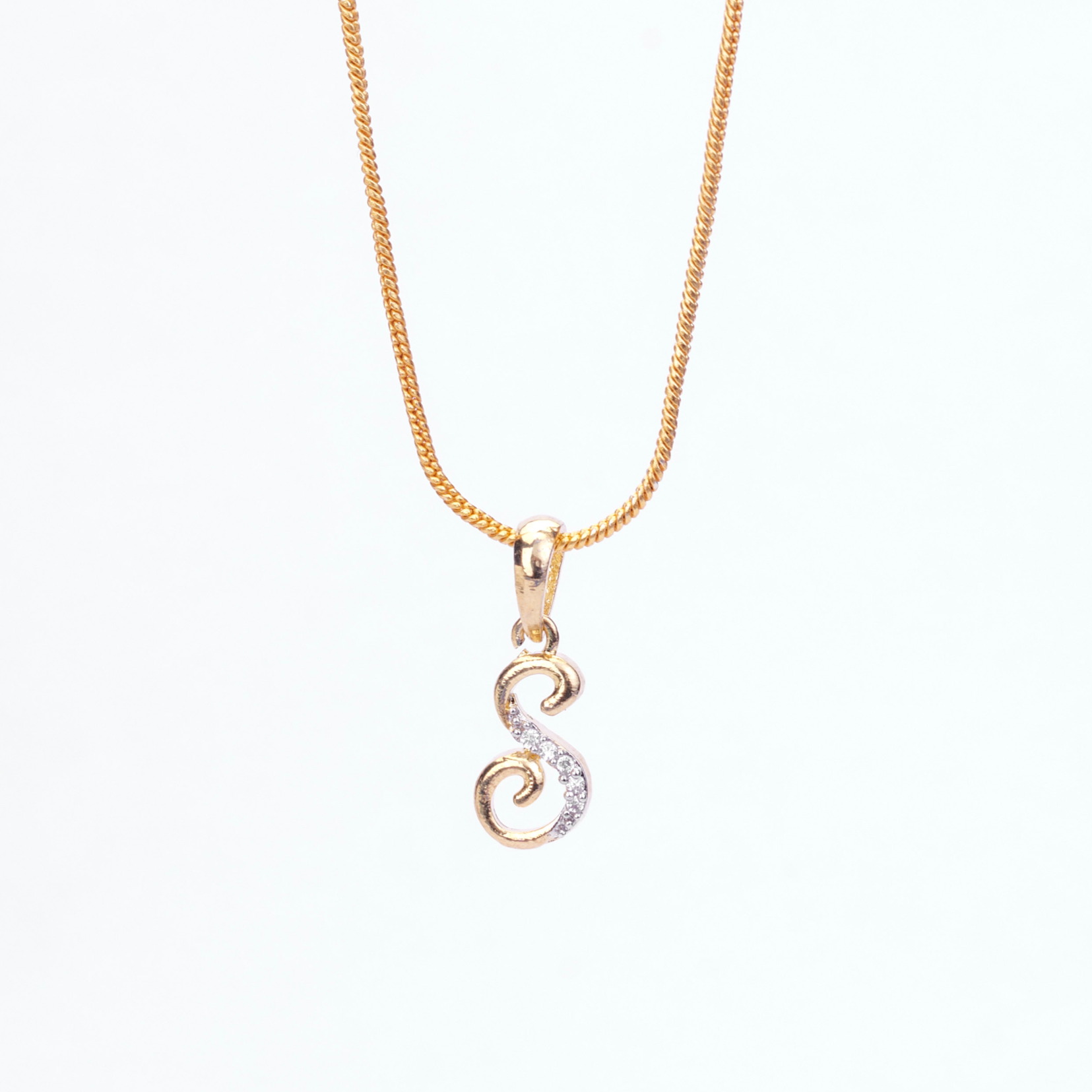 Alphabet S Two Tone Locket with Chain 