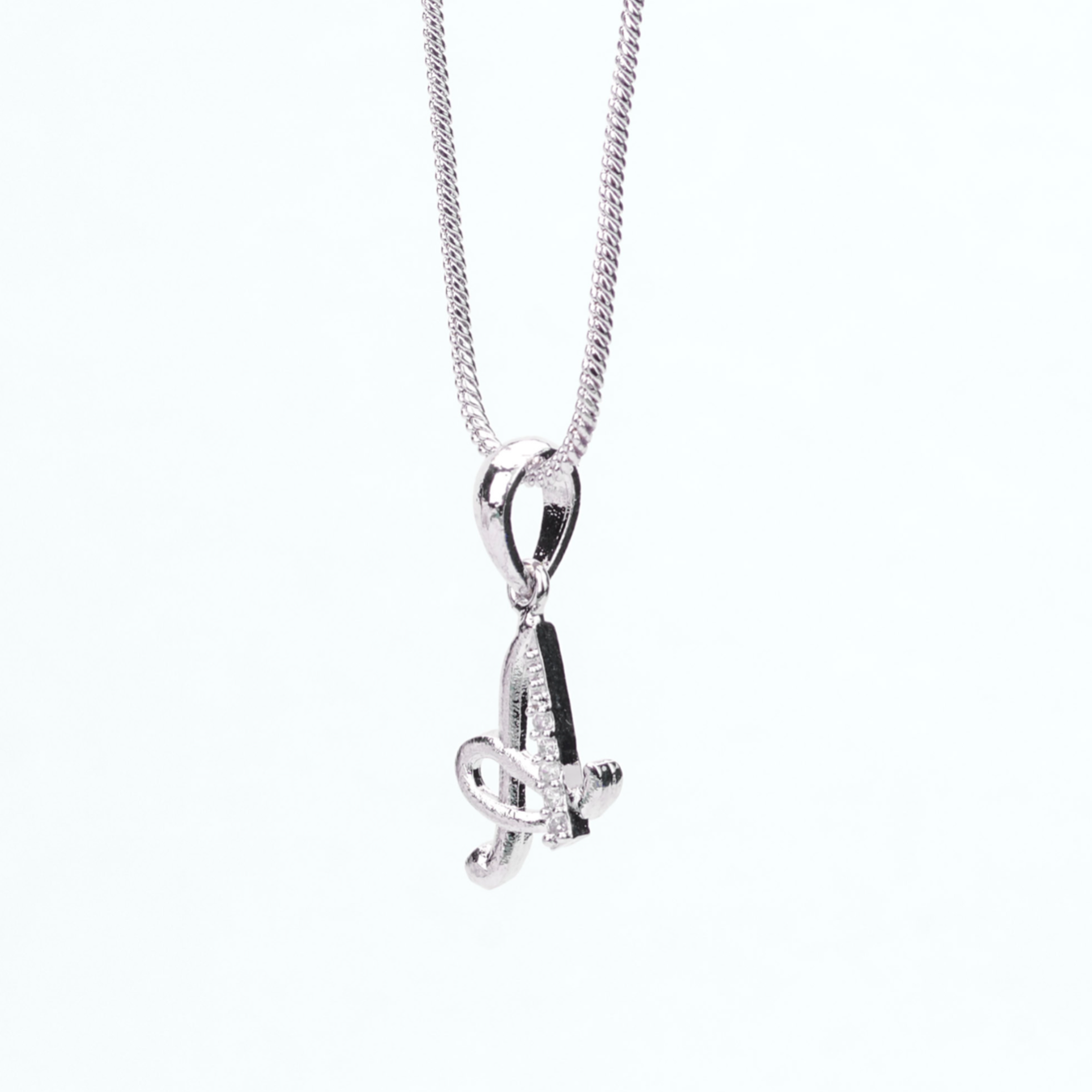 Alphabet A Rhodium Locket with 18 Inch Chain | Opal Touch - Opal Touch