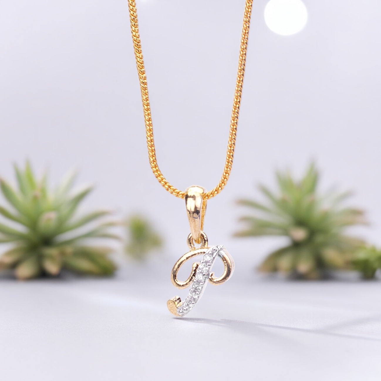 Alphabet P Two Tone Locket with Chain