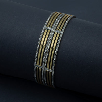 Gold Plated Bangles with Silver Textured Borders